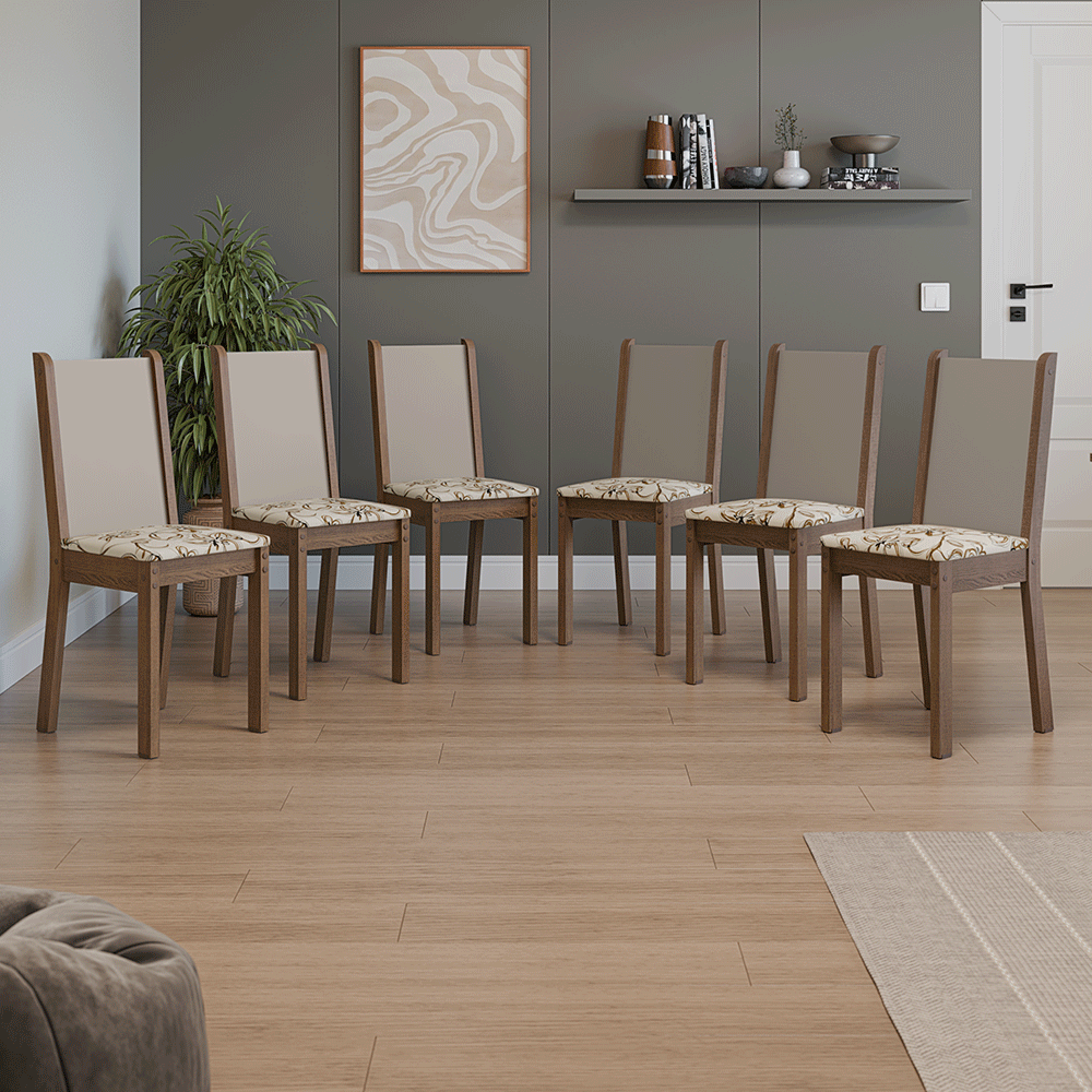 Kit 6 Sillas de Comedor 4291 Marrón/Crema/Lily Beige