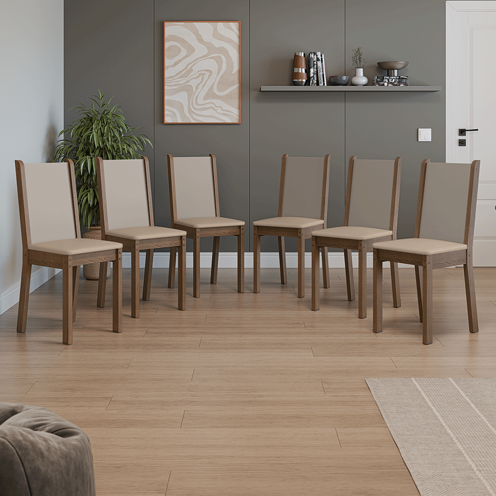 Kit 6 Sillas 4291 Marrón/Crema / Beige Sintético