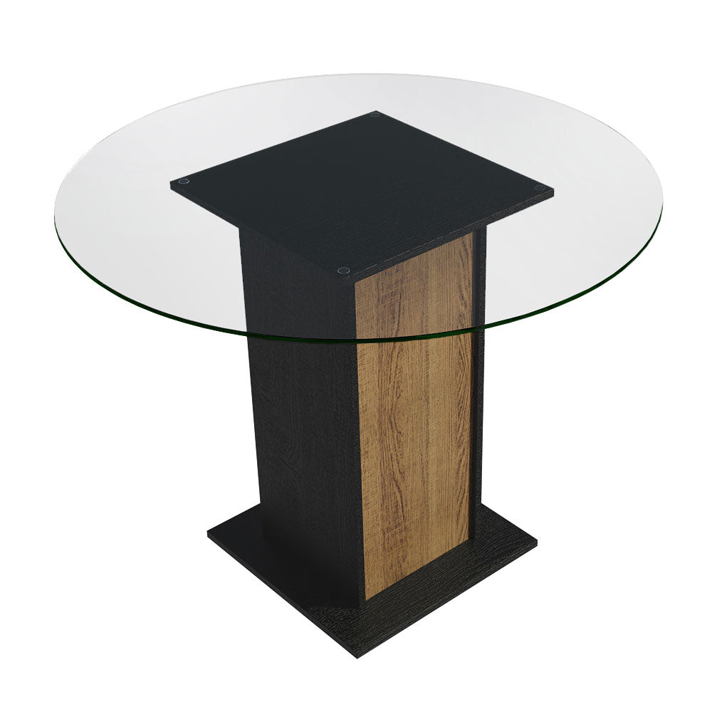 Mesa De Comedor Redonda Madesa 5324 con Tapa de Vidrio Negro/Marrón