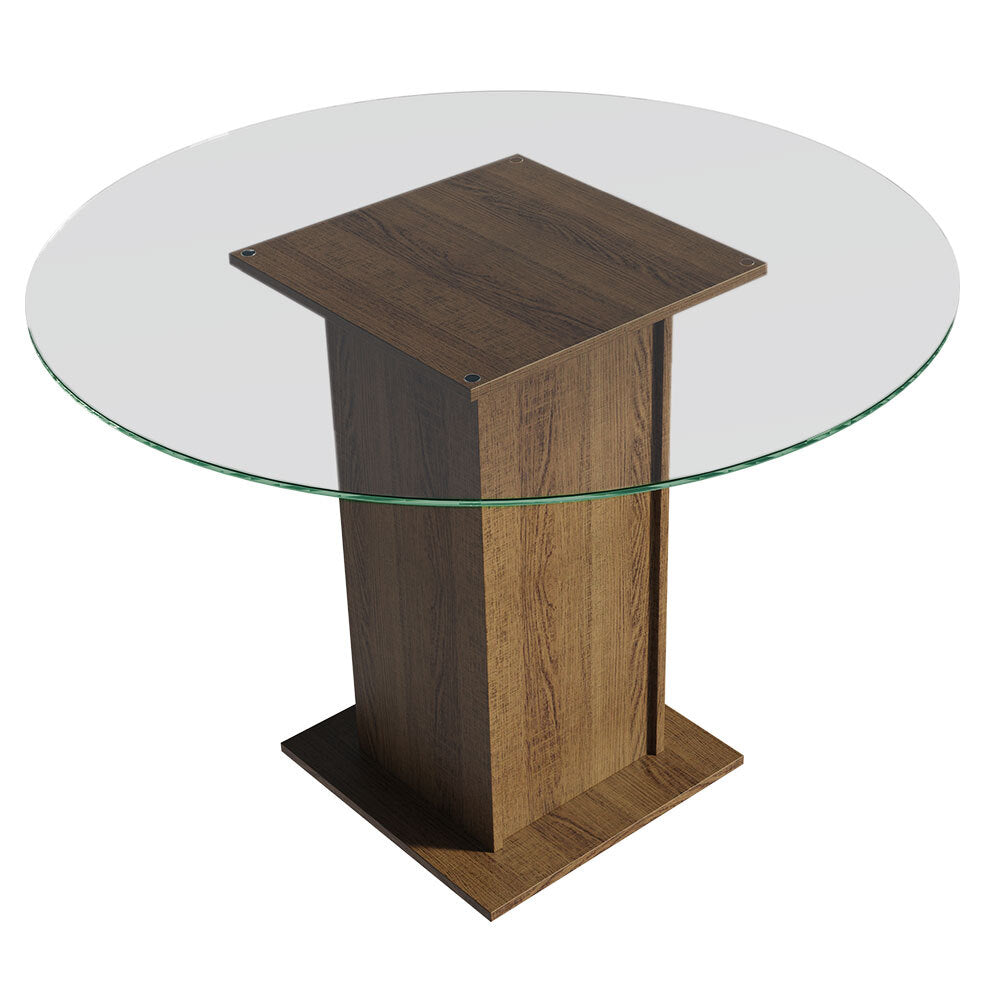Mesa de Comedor Circular con Tapa de Vidrio 5325 Marrón