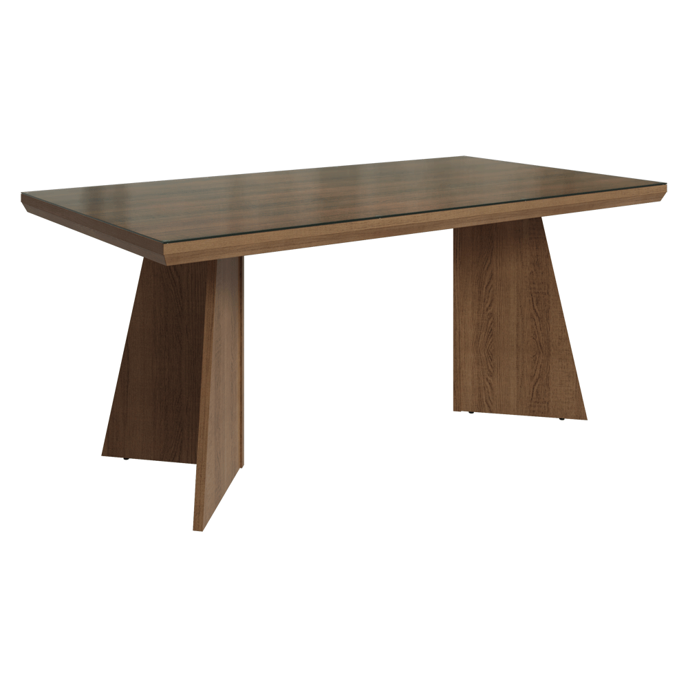Mesa de Comedor Rectangular Tapa con Borde Biselado y Vidrio Sobrepuesto Marrón 5389 Madesa