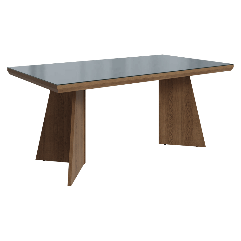 Mesa de Comedor Rectangular Tapa con Borde Biselado y Vidrio Sobrepuesto Marrón/Gris 5389 Madesa