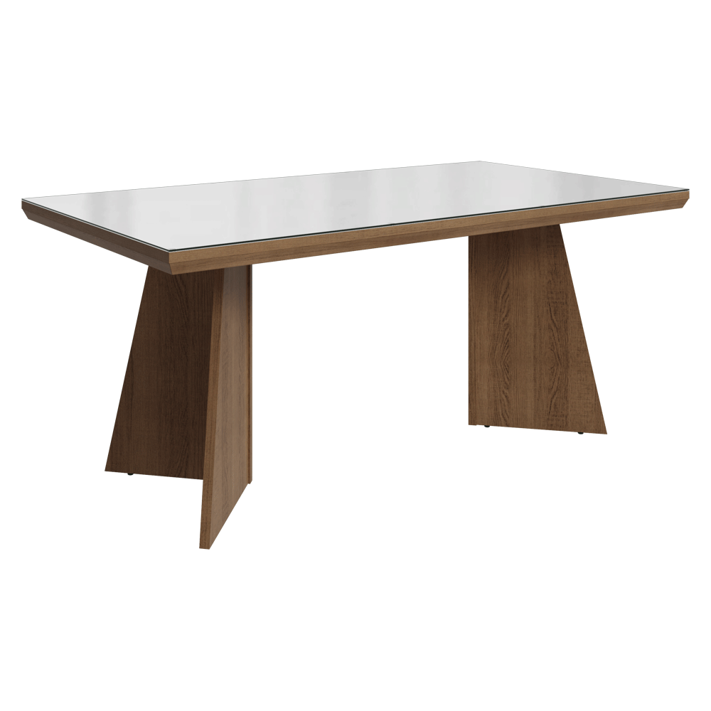 Mesa de Comedor Rectangular Tapa con Borde Biselado y Vidrio Sobrepuesto Marrón/Blanco 5389 Madesa