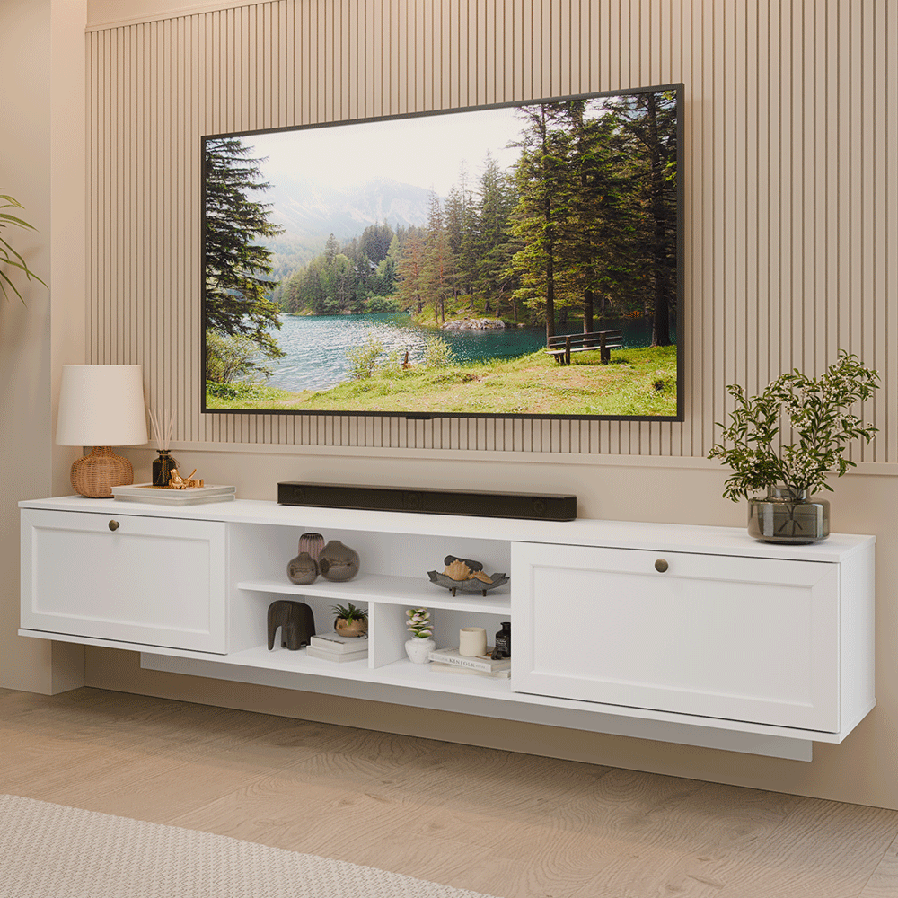 Rack Flotante para TV hasta 80 Pulgadas 218 cm 2 Puertas Blanco Vik Madesa