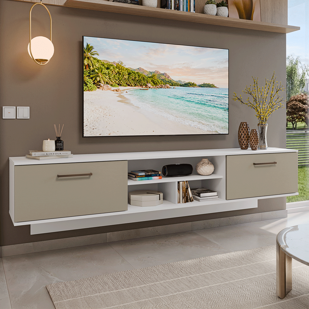 Rack Flotante para TV hasta 80 Pulgadas 218 cm 2 Puertas Blanco/Crema Agata Madesa