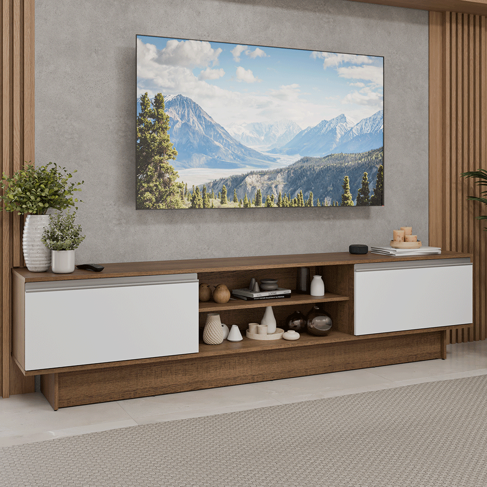 Rack para TV hasta 80 Pulgadas 218 cm 2 Puertas Marrón/Blanco Glamy Madesa
