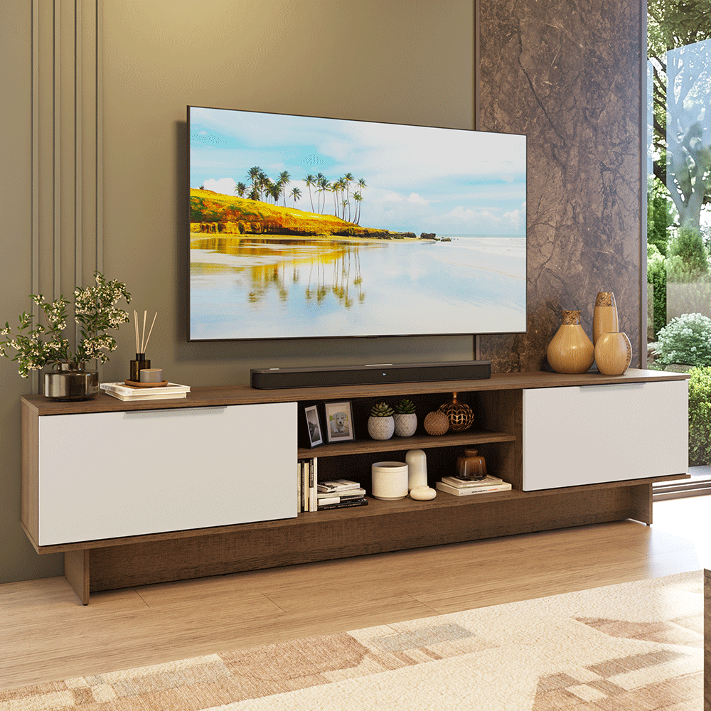 Rack para TV hasta 80 Pulgadas 218 cm 2 Puertas Marrón/Blanco Stella Madesa
