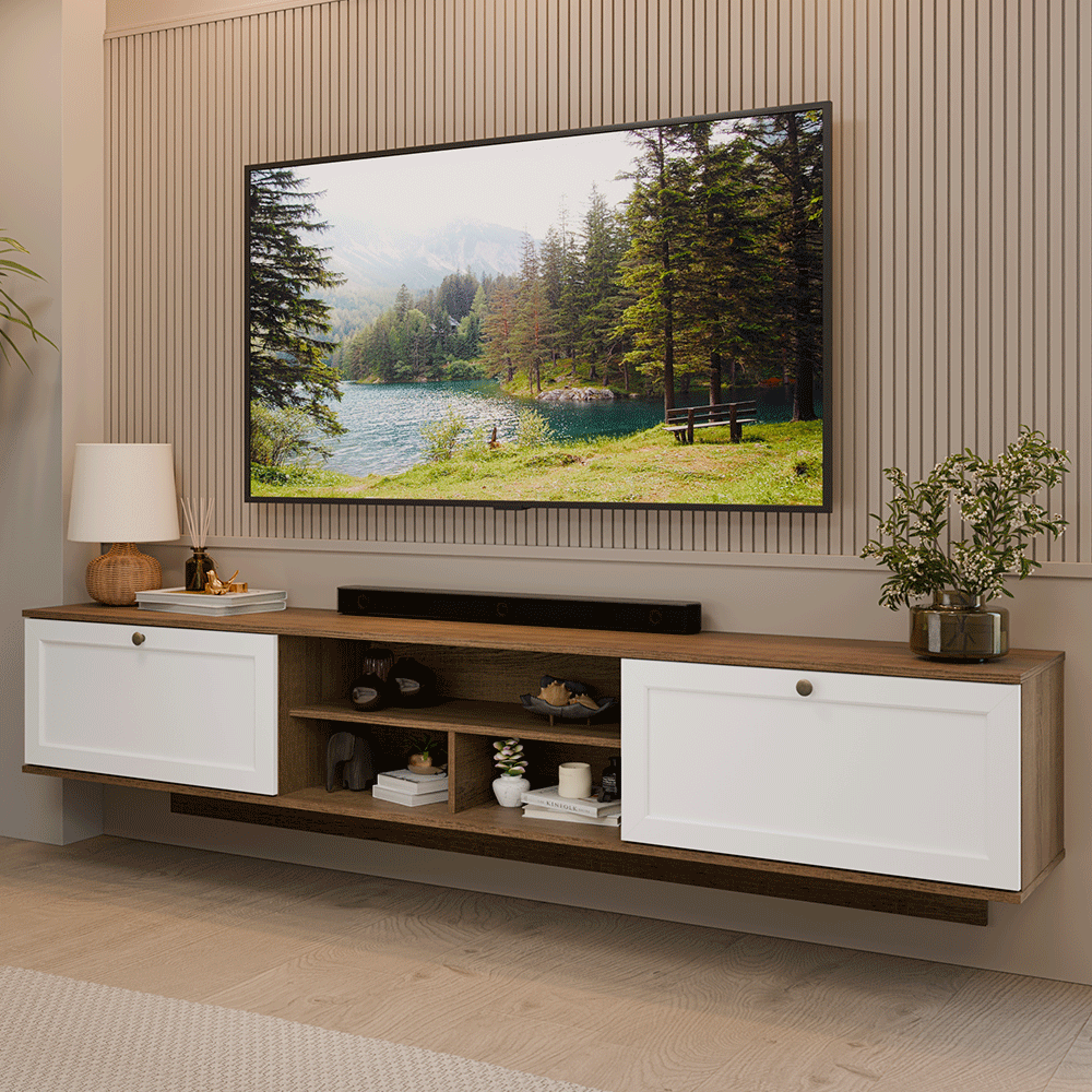 Rack Flotante para TV hasta 80 Pulgadas 218 cm 2 Puertas Marrón/Blanco Vik Madesa