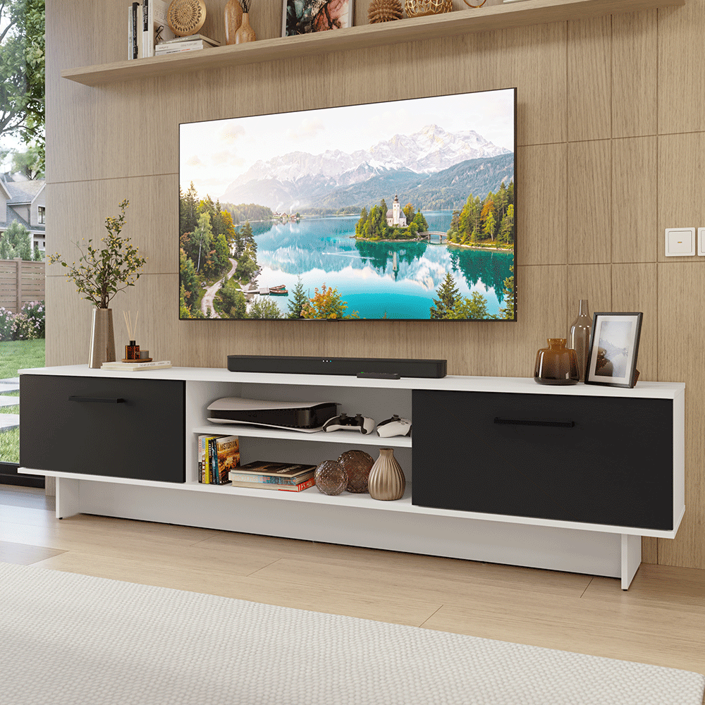 Rack para TV hasta 80 Pulgadas 218 cm 2 Puertas Blanco/Negro Agata Madesa