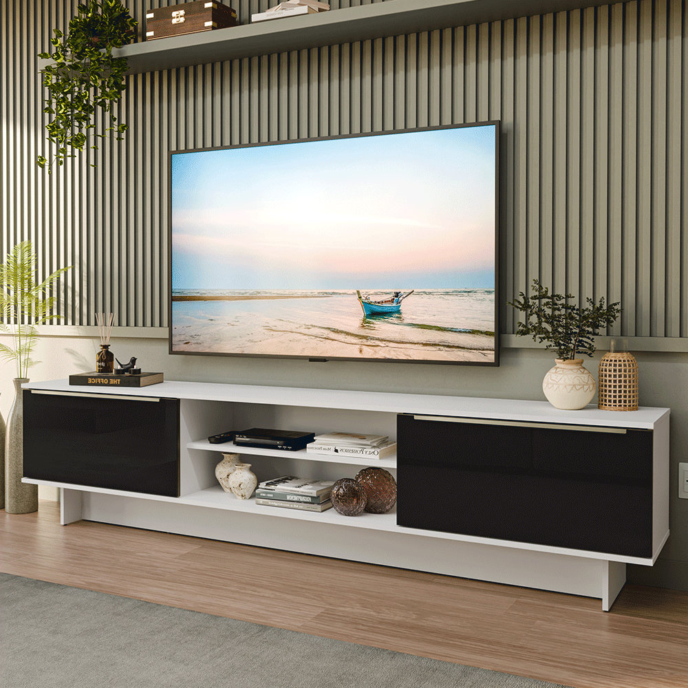 Rack para TV hasta 80 Pulgadas 218 cm 2 Puertas Blanco/Negro Lux Madesa