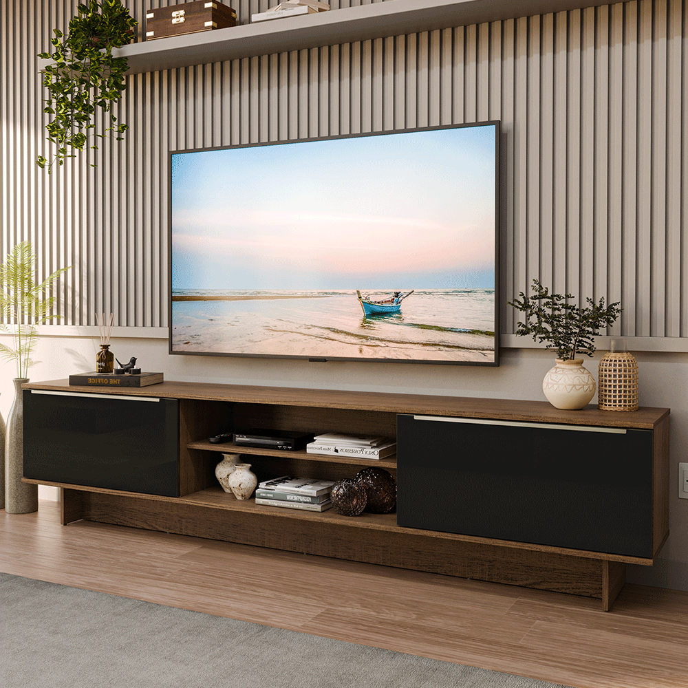Rack para TV hasta 80 Pulgadas 218 cm 2 Puertas Marrón/Negro Lux Madesa
