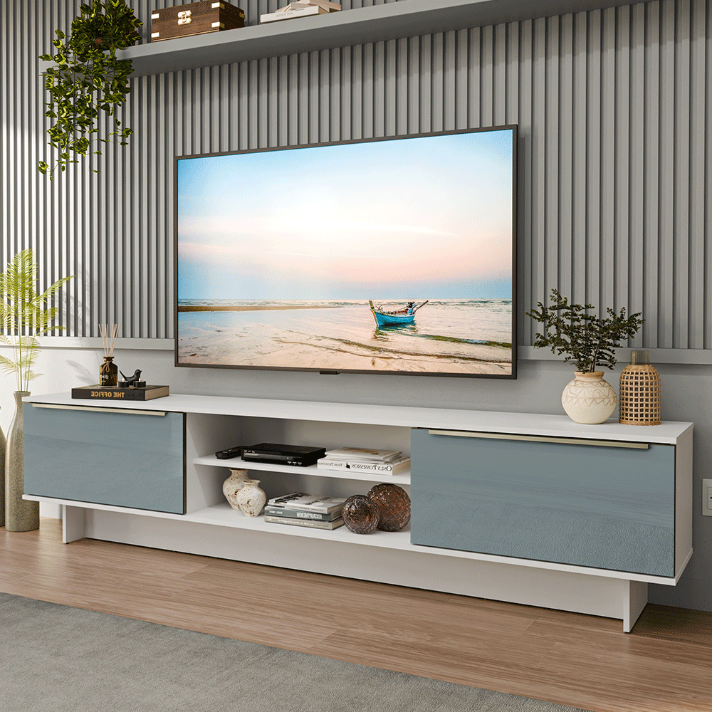 Rack para TV hasta 80 Pulgadas 218 cm 2 Puertas Blanco/Gris Lux Madesa