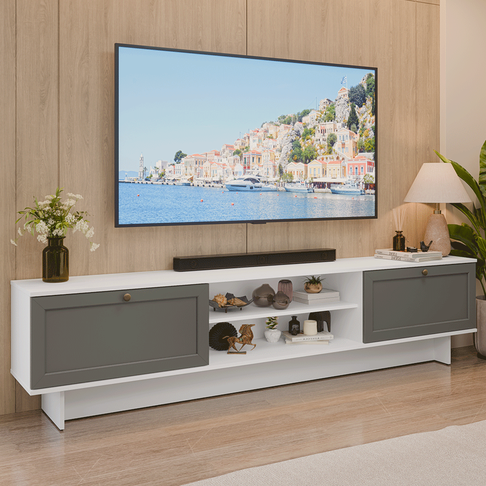 Rack para TV hasta 80 Pulgadas 218 cm 2 Puertas Blanco/Gris Vik Madesa