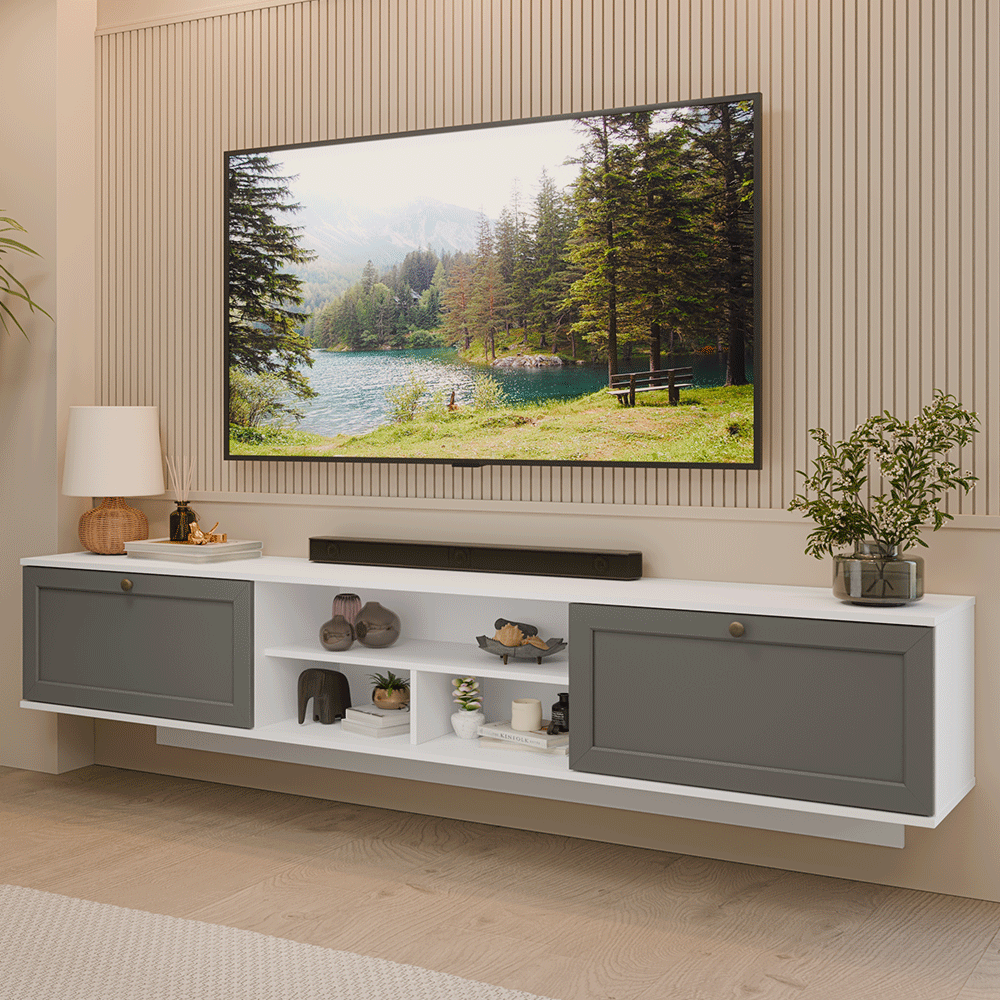 Rack Flotante para TV hasta 80 Pulgadas 218 cm 2 Puertas Blanco/Gris Vik Madesa