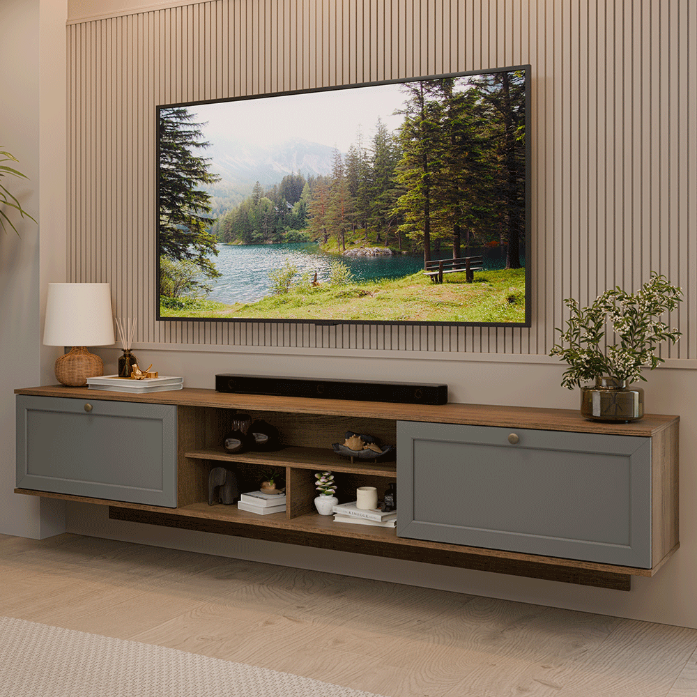 Rack Flotante para TV hasta 80 Pulgadas 218 cm 2 Puertas Marrón/Gris Vik Madesa