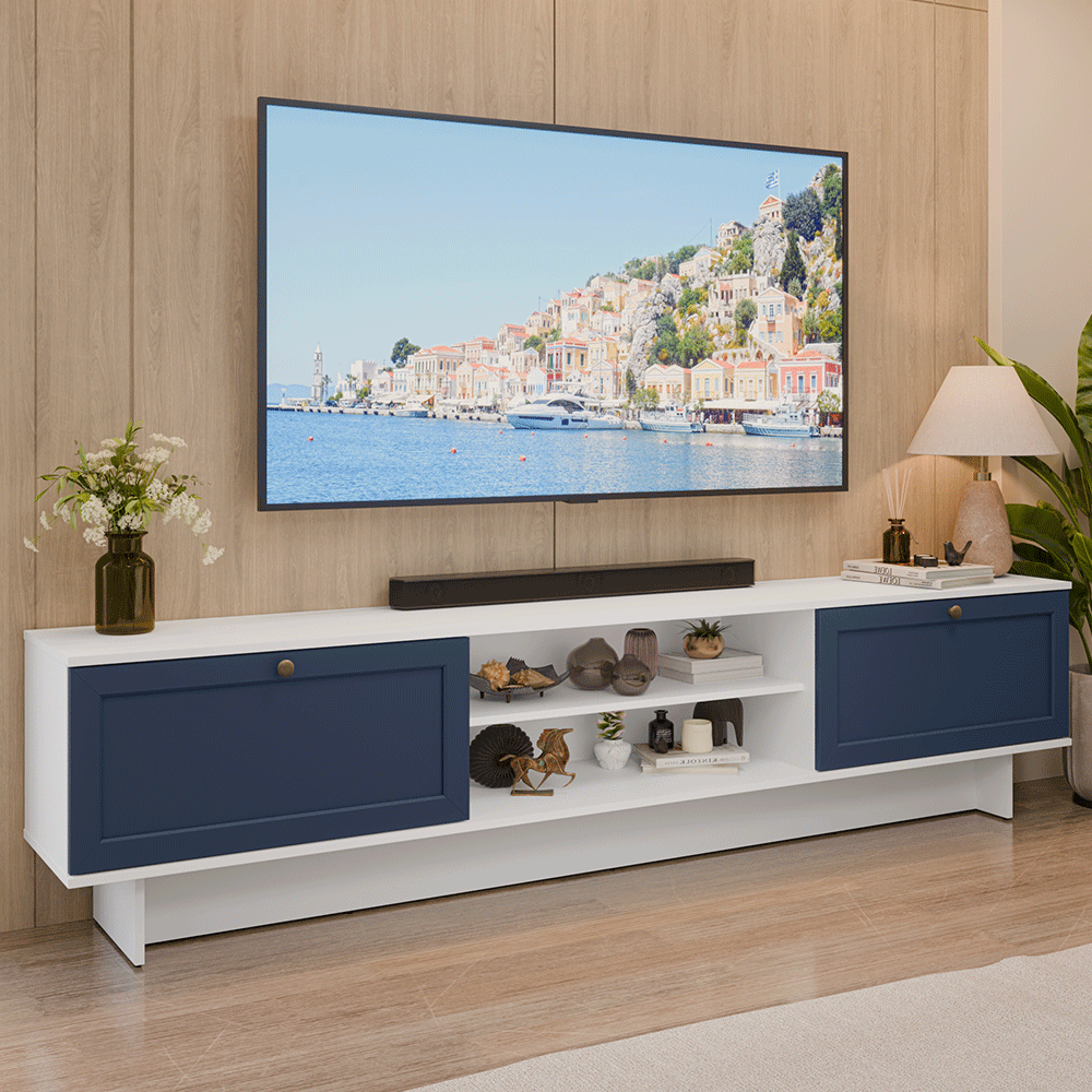 Rack para TV hasta 80 Pulgadas 218 cm 2 Puertas Blanco/Azul Vik Madesa