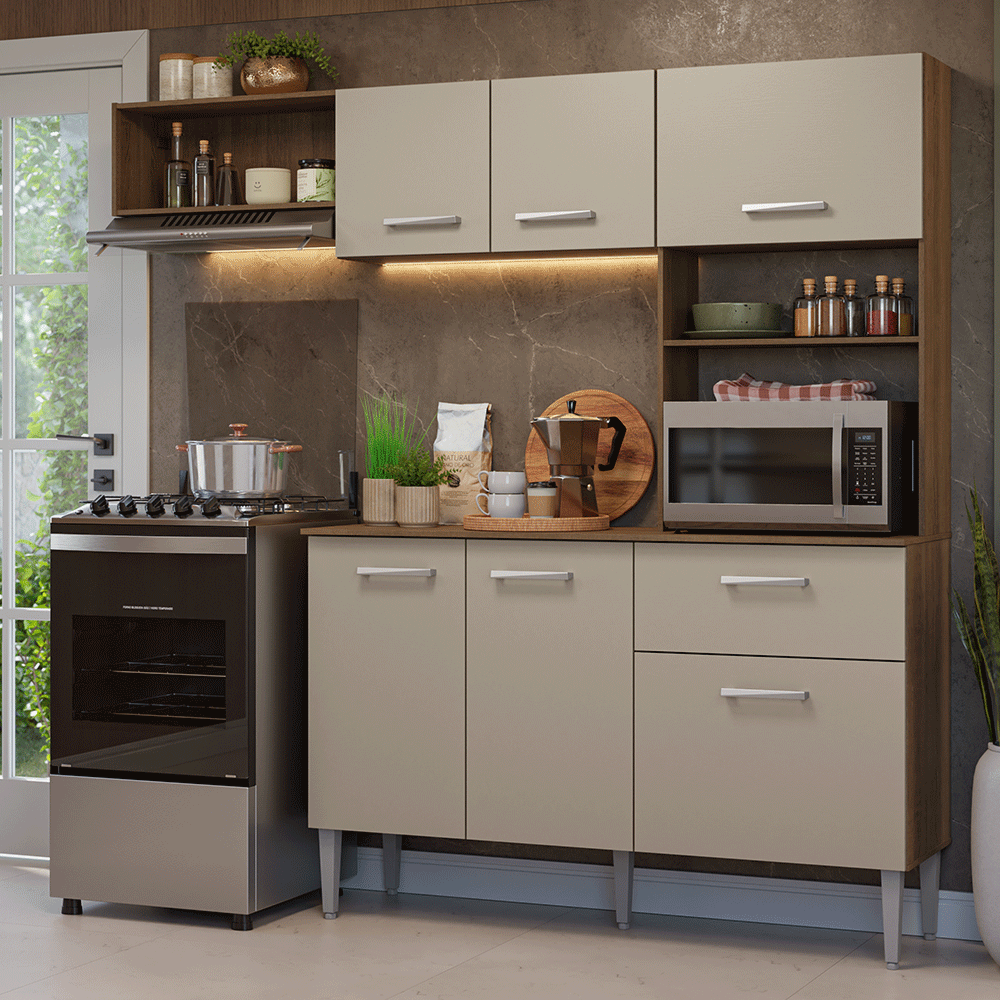 Cocina Compacta 196 cm Aura Marrón/Crema