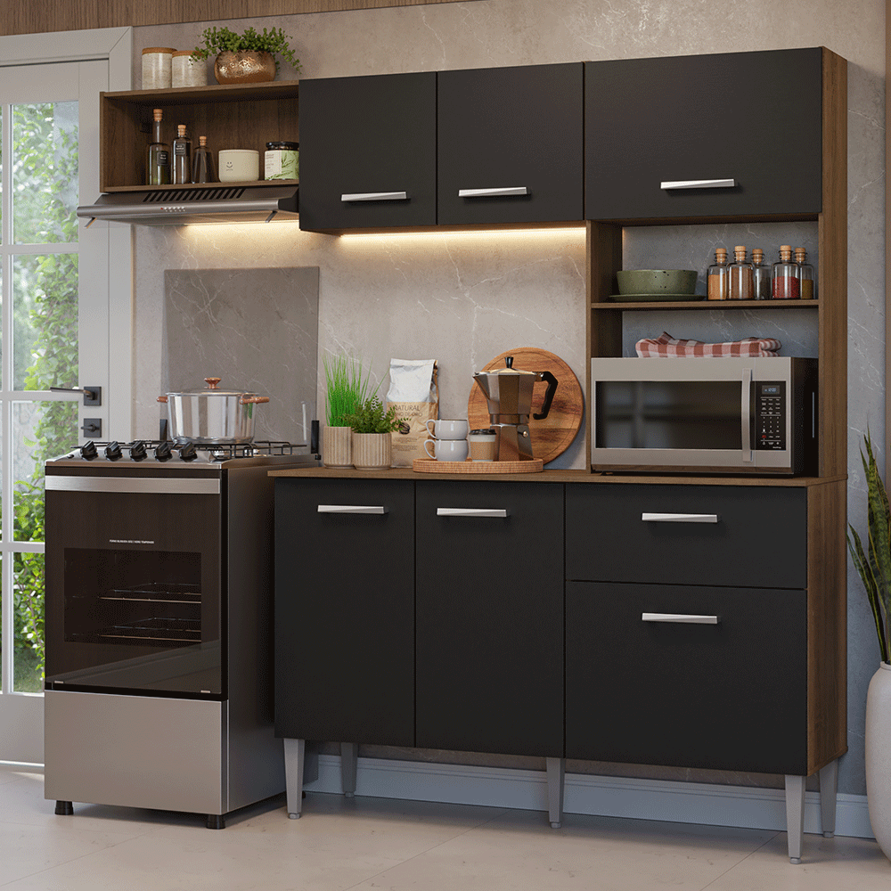 Cocina Compacta 196 cm Aura Marrón/Negro