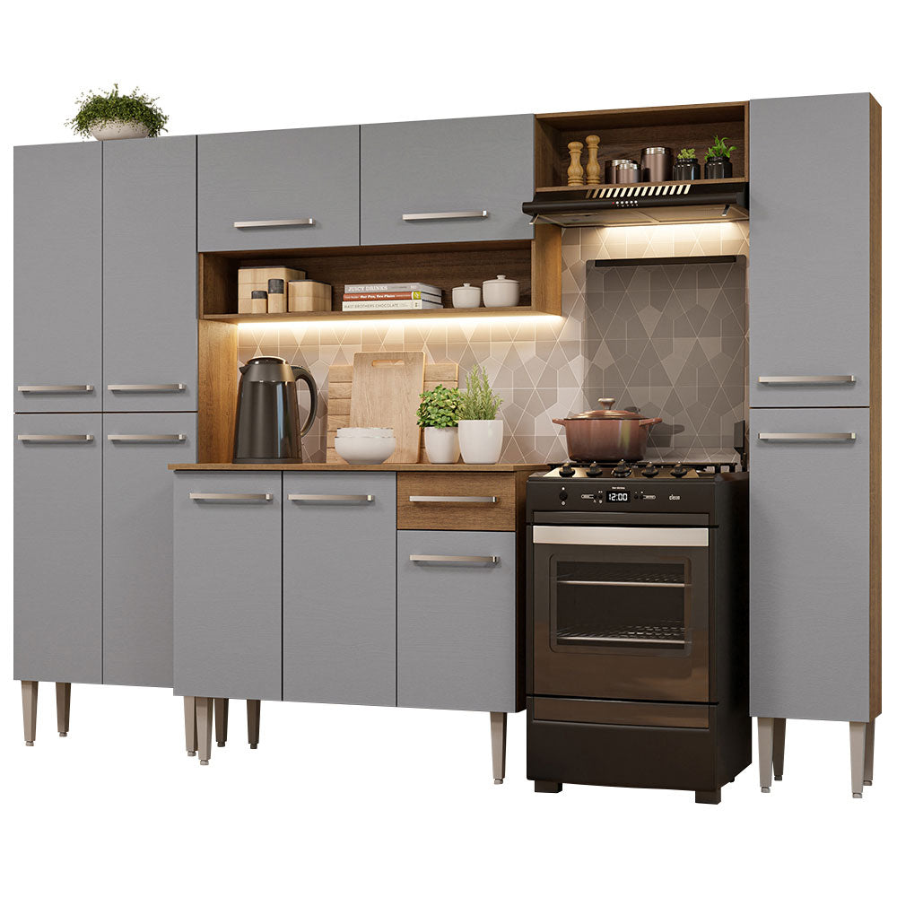 Combo Completo de Cocina 261cm Marrón/Gris Emilly Hit Madesa