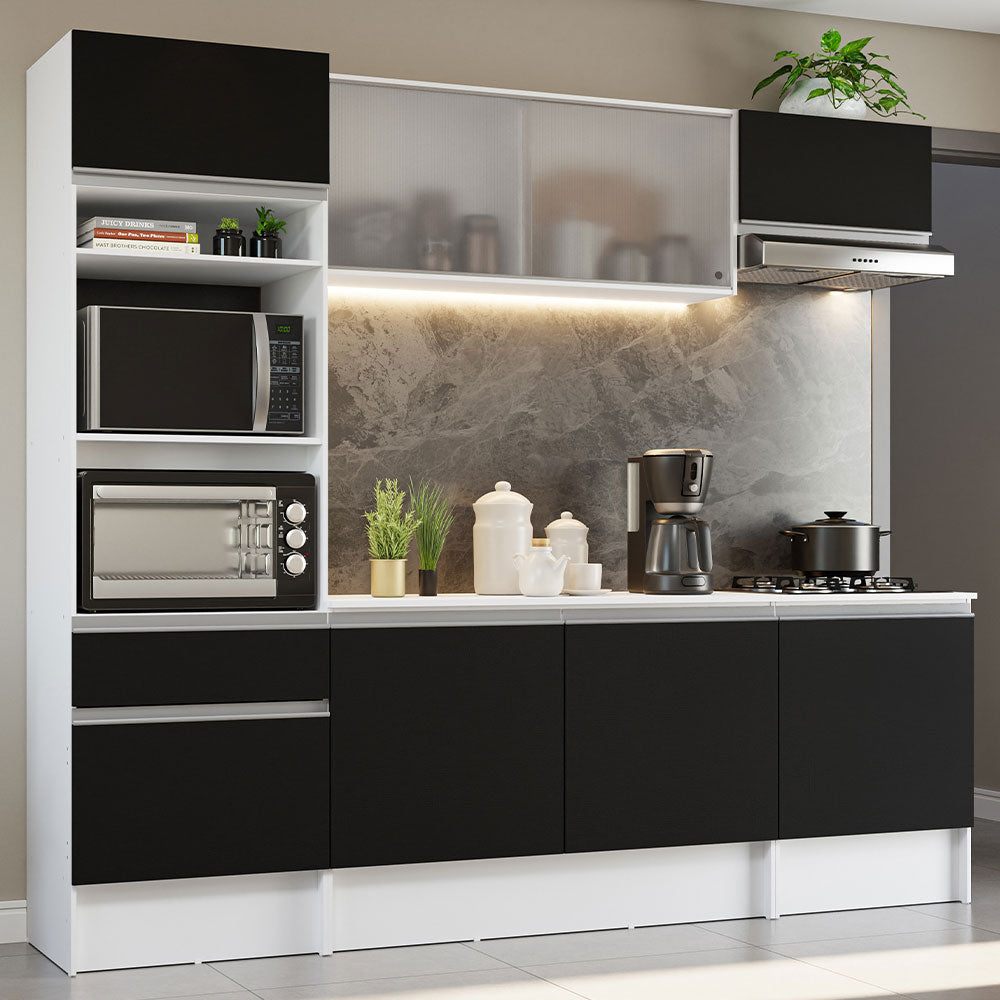 Combo Completo de Cocina 240 cm Blanco/Negro Topazio Madesa