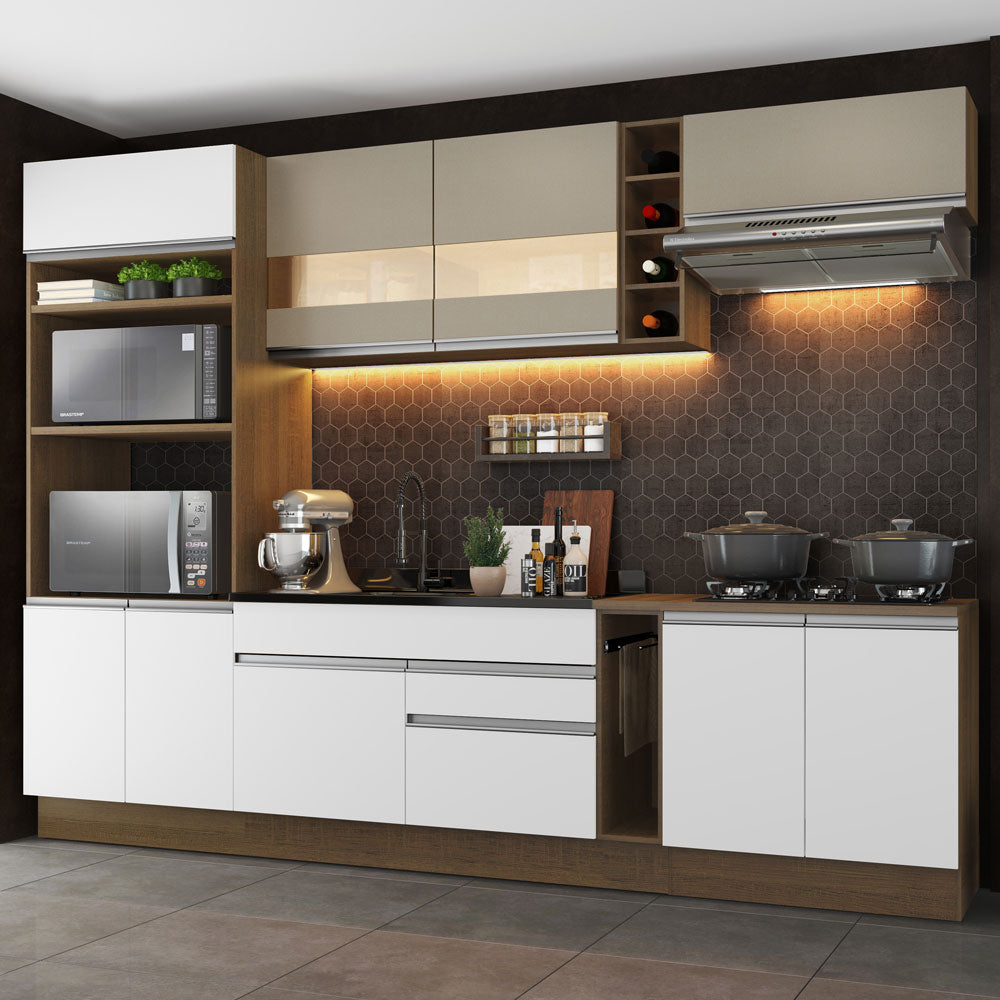 Combo Completo de Cocina 290cm Marrón/Blanco/Crema Vicenza Madesa