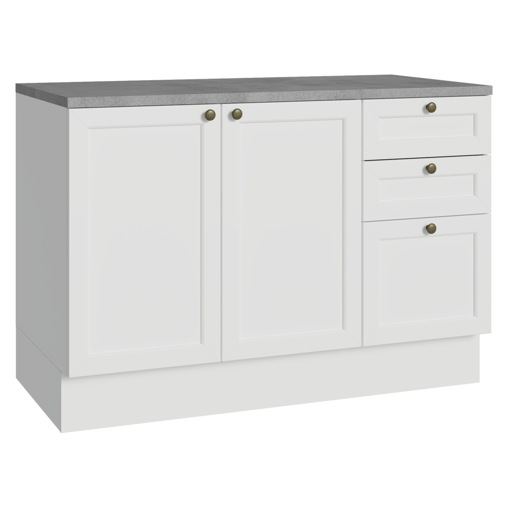 Bajo Mesada Cocina 120 x 60 cm 2 Puertas 3 Cajones (con Mesada) Blanco Vik Madesa