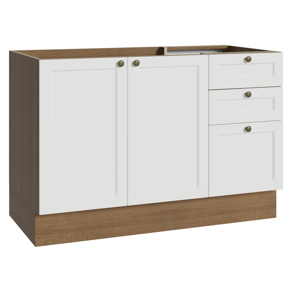 Bajo Mesada Cocina 120 x 60 cm 2 Puertas 3 Cajones (Sin Mesada) Marrón/Blanco Vik Madesa