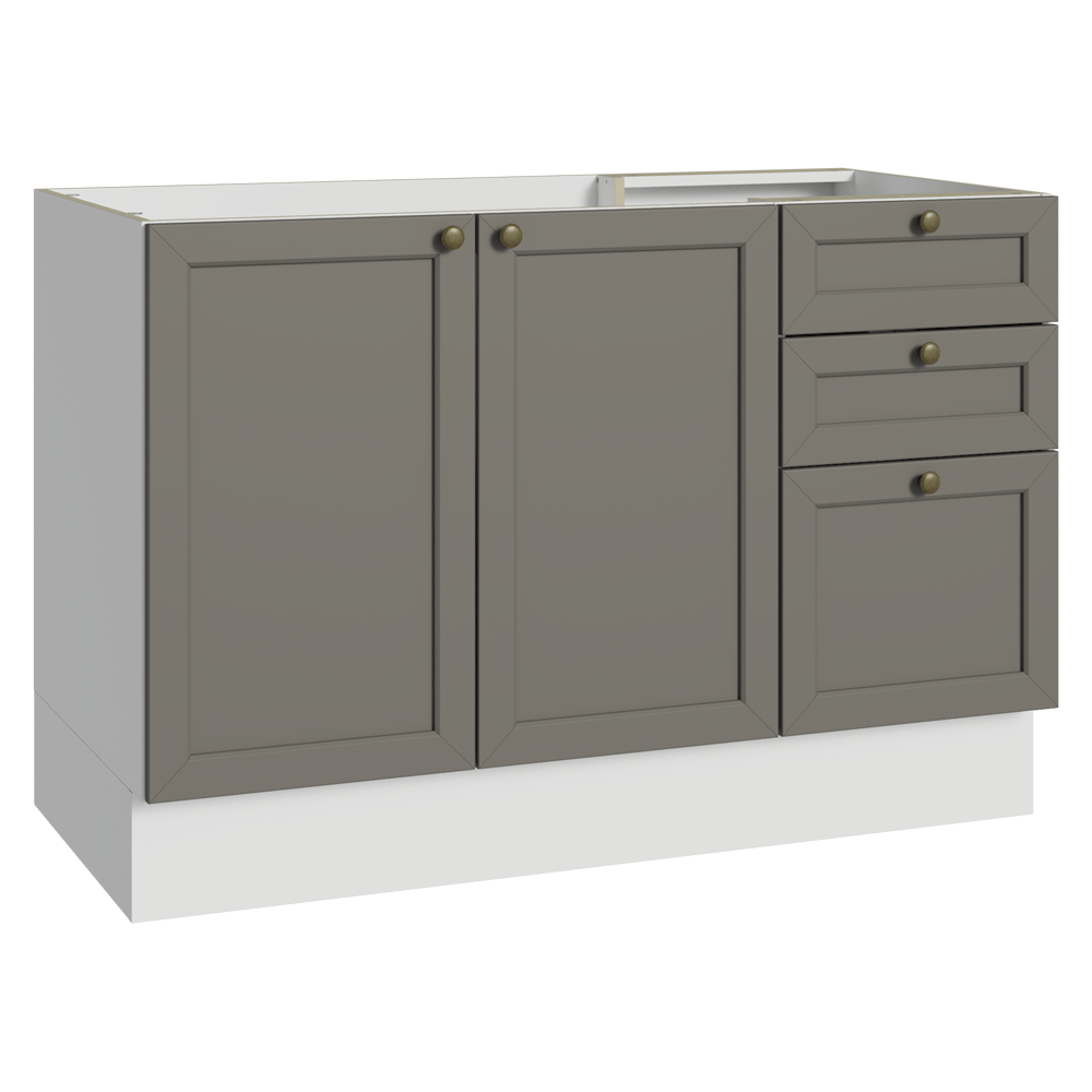 Bajo Mesada Cocina 120 x 60 cm 2 Puertas 3 Cajones (Sin Mesada) Blanco/Gris Vik Madesa
