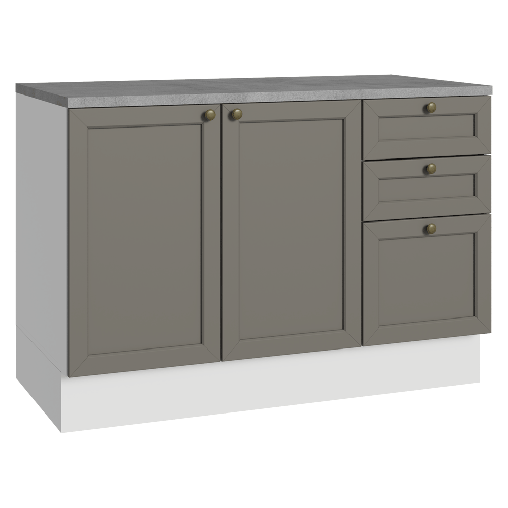 Bajo Mesada Cocina 120 x 60 cm 2 Puertas 3 Cajones (con Mesada) Blanco/Gris Vik Madesa