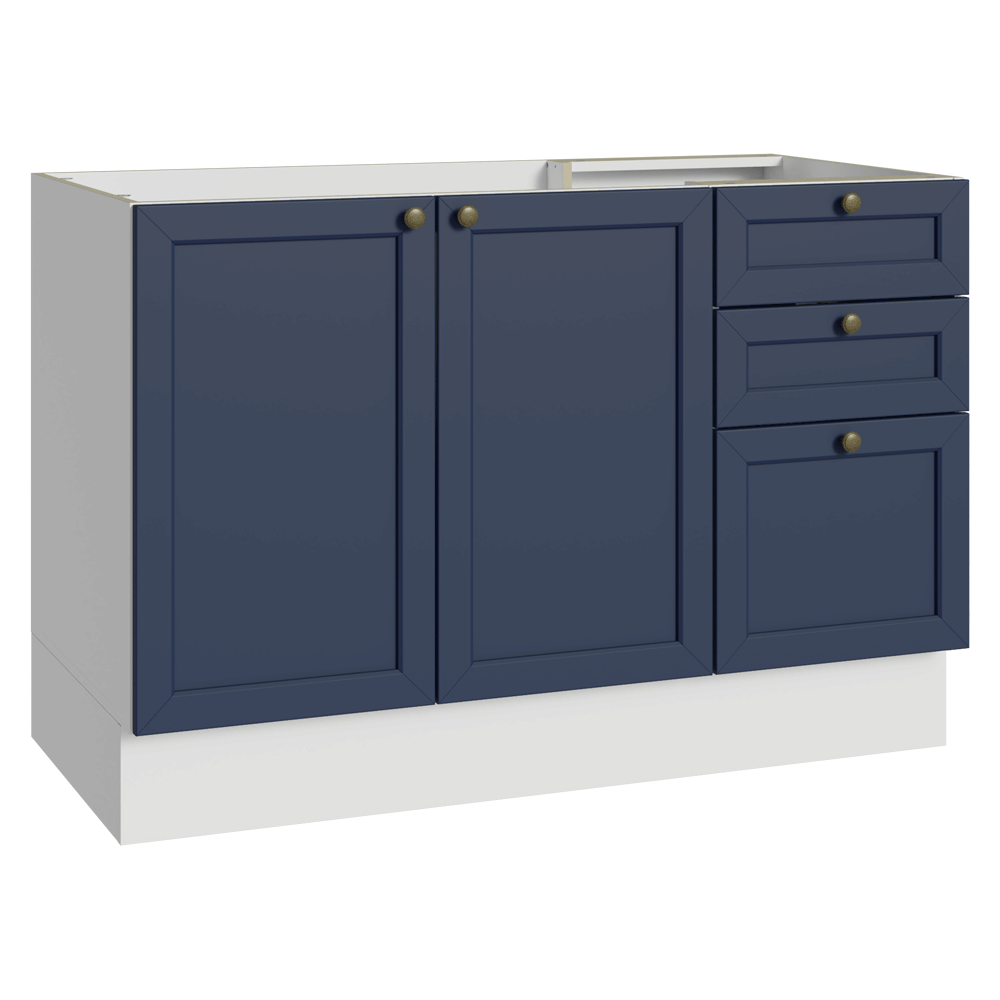 Bajo Mesada Cocina 120 x 60 cm 2 Puertas 3 Cajones (Sin Mesada) Blanco/Azul Vik Madesa