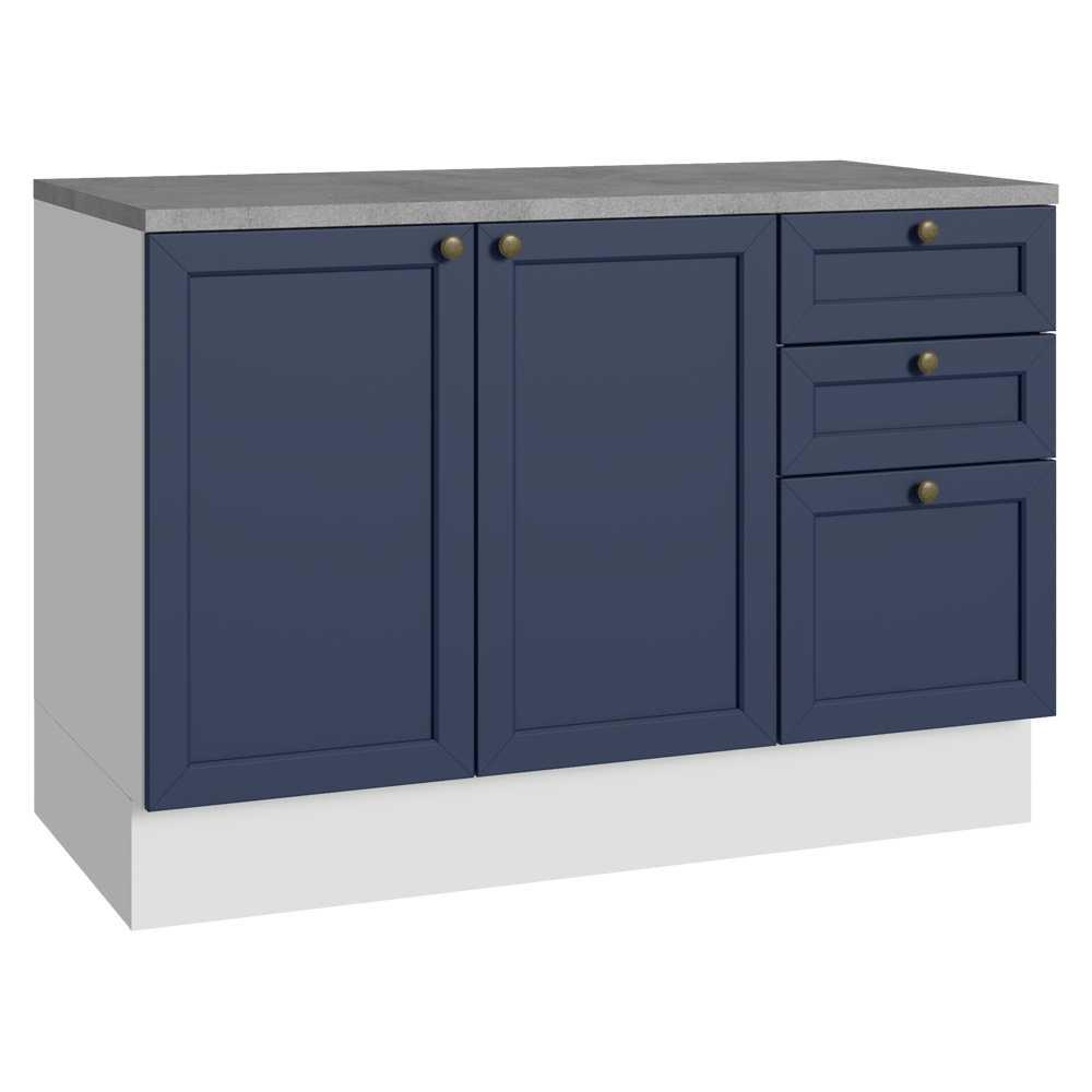 Bajo Mesada Cocina 120 x 60 cm 2 Puertas 3 Cajones (con Mesada) Blanco/Azul Vik Madesa