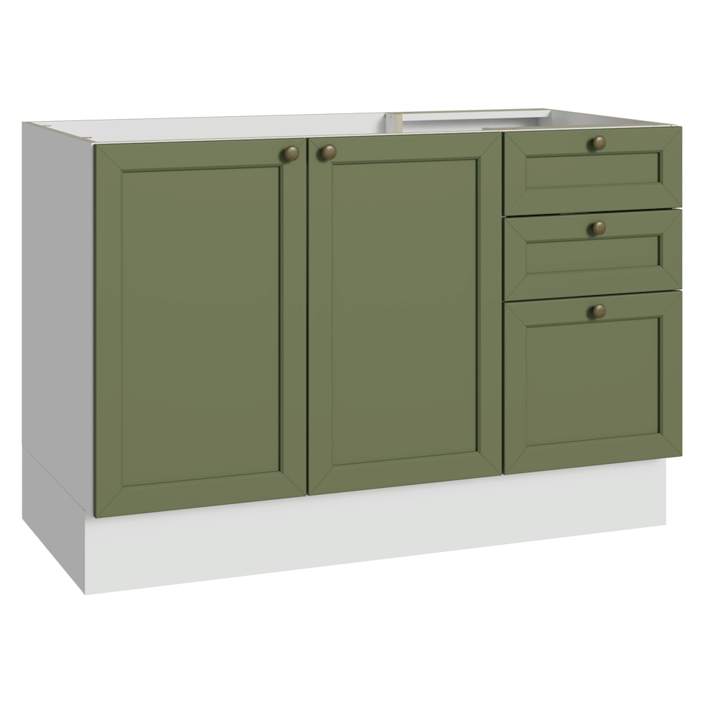 Bajo Mesada Cocina 120 x 60 cm 2 Puertas 3 Cajones (Sin Mesada) Blanco/Verde Vik Madesa