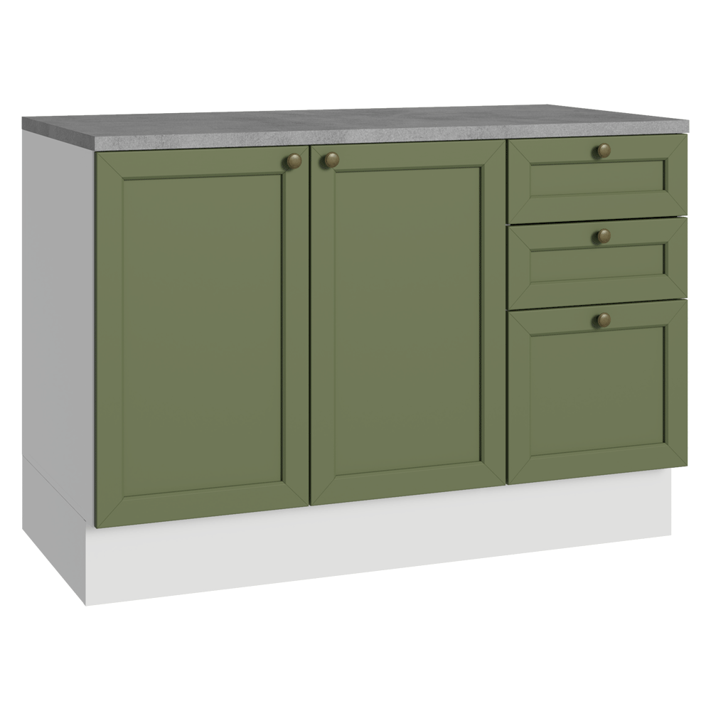Bajo Mesada Cocina 120 x 60 cm 2 Puertas 3 Cajones (con Mesada) Blanco/Verde Vik Madesa