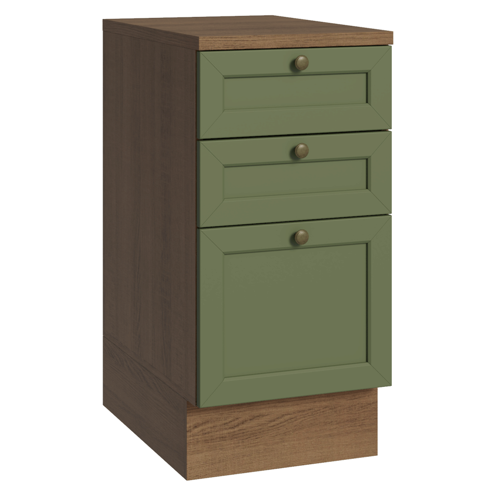 Bajo Mesada de Cocina 40 x 60 cm 3 Cajones (con Mesada) Marrón/Verde Vik Madesa