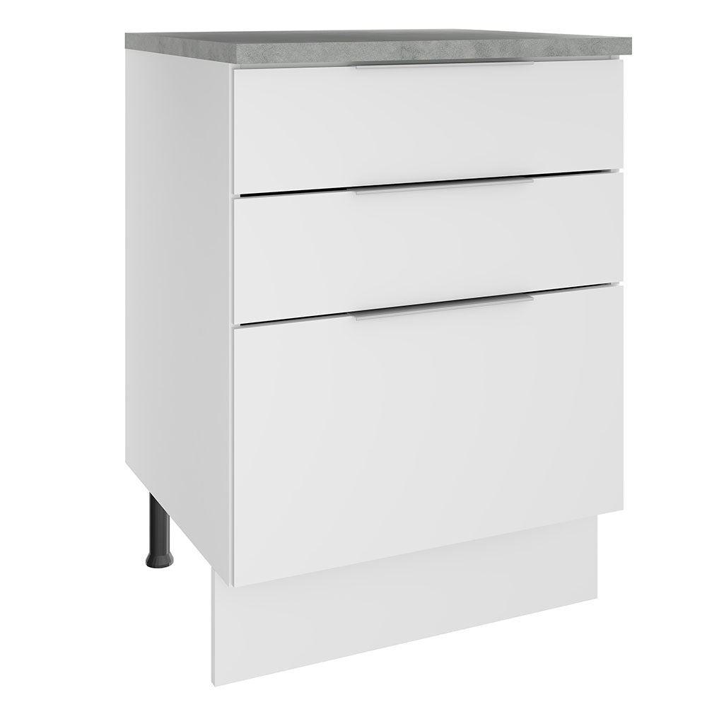 Bajo Mesada Cocina 60 x 60 cm 3 Cajones (Con Mesada) Blanco Stella Madesa