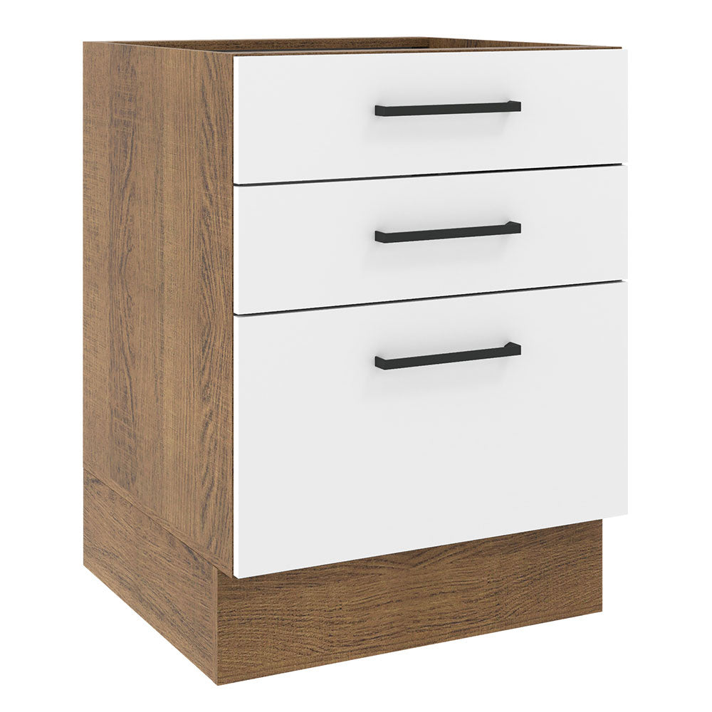 Bajo Mesada 60 x 60 cm 3 Cajones (Sin Mesada) Marrón/Blanco Agata Madesa