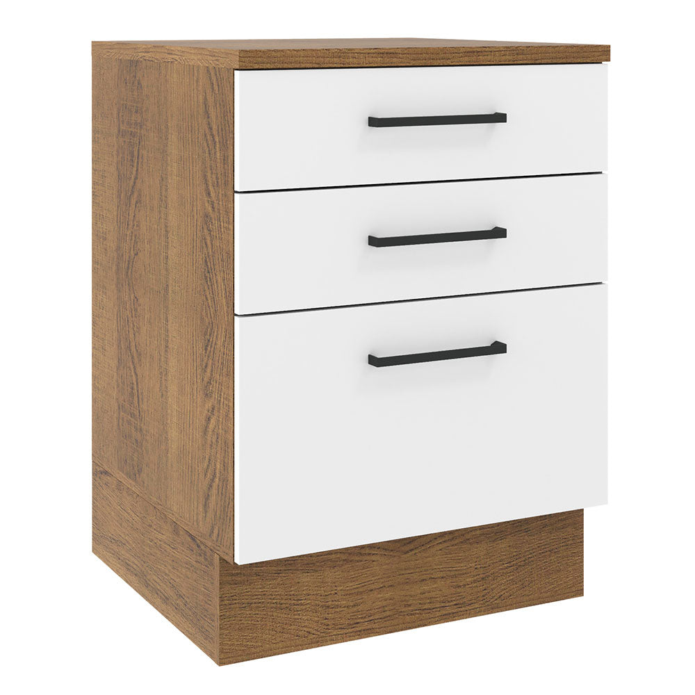 Bajo Mesada 60 x 60 cm 3 Cajones (Con Mesada) Marrón/Blanco Agata Madesa
