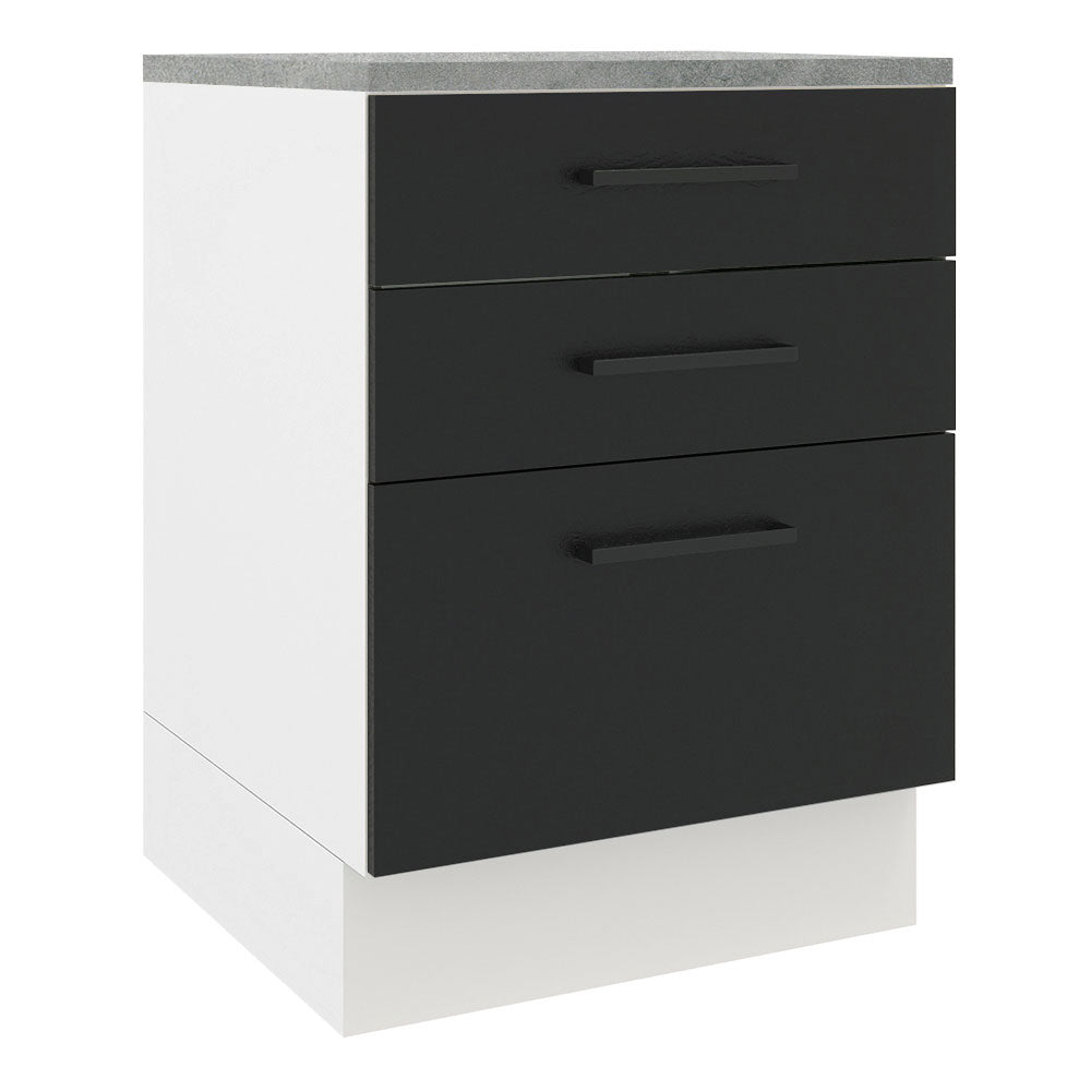Bajo Mesada 60 x 60 cm 3 Cajones (Con Mesada) Blanco/Negro Agata Madesa