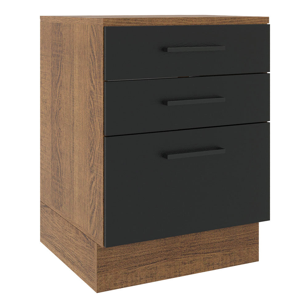 Bajo Mesada 60 x 60 cm 3 Cajones (Con Mesada) Marrón/Negro Agata Madesa