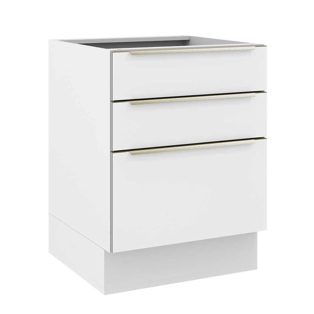 Bajo Mesada Cocina 60 x 60 cm 3 Cajones (Sin Mesada) Blanco/Blanco Aterciopelado Lux Madesa