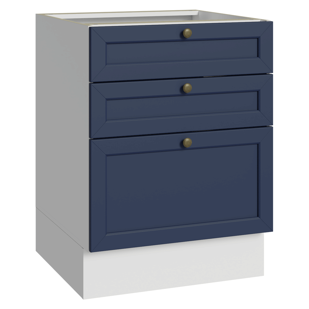 Bajo Mesada de Cocina 60 x 60 cm 3 Cajones (Sin Mesada) Blanco/Azul Vik Madesa