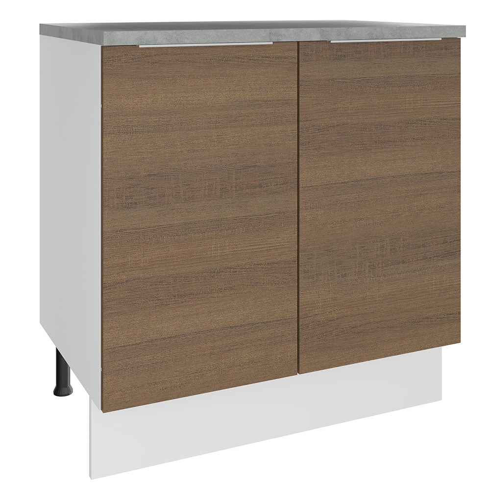 Bajo Mesada Cocina 80 x 60 cm 2 Puertas (Con Mesada) Blanco/Marrón Stella Madesa