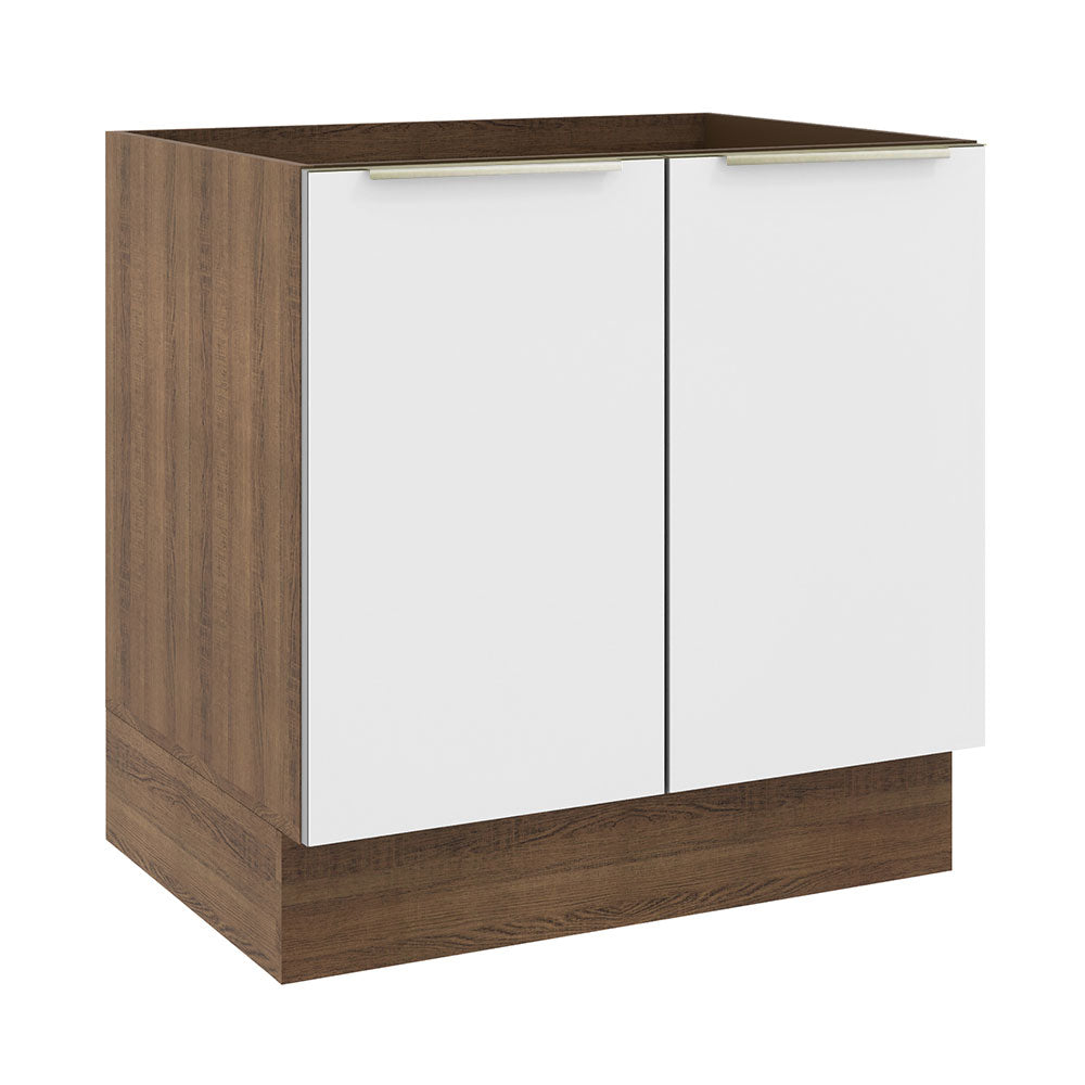 Bajo Mesada Cocina 80 x 60 cm 2 Puertas (Sin Mesada) Marrón/Blanco Aterciopelado Lux Madesa