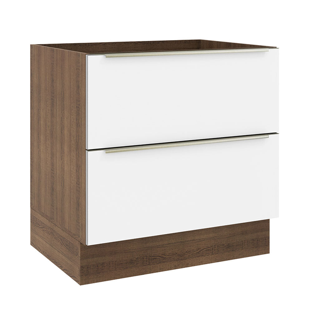 Bajo Mesada Cocina 80 x 60 cm 2 Cajones (Sin Mesada) Marrón/Blanco Aterciopelado Lux Madesa