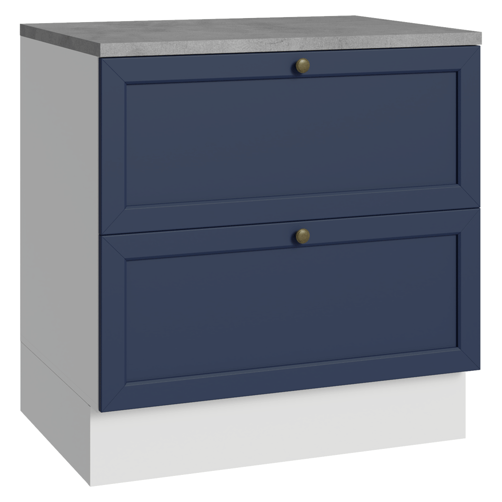 Bajo Mesada de Cocina 80 x 60 cm 2 Cajones (con Mesada) Blanco/Azul Vik Madesa