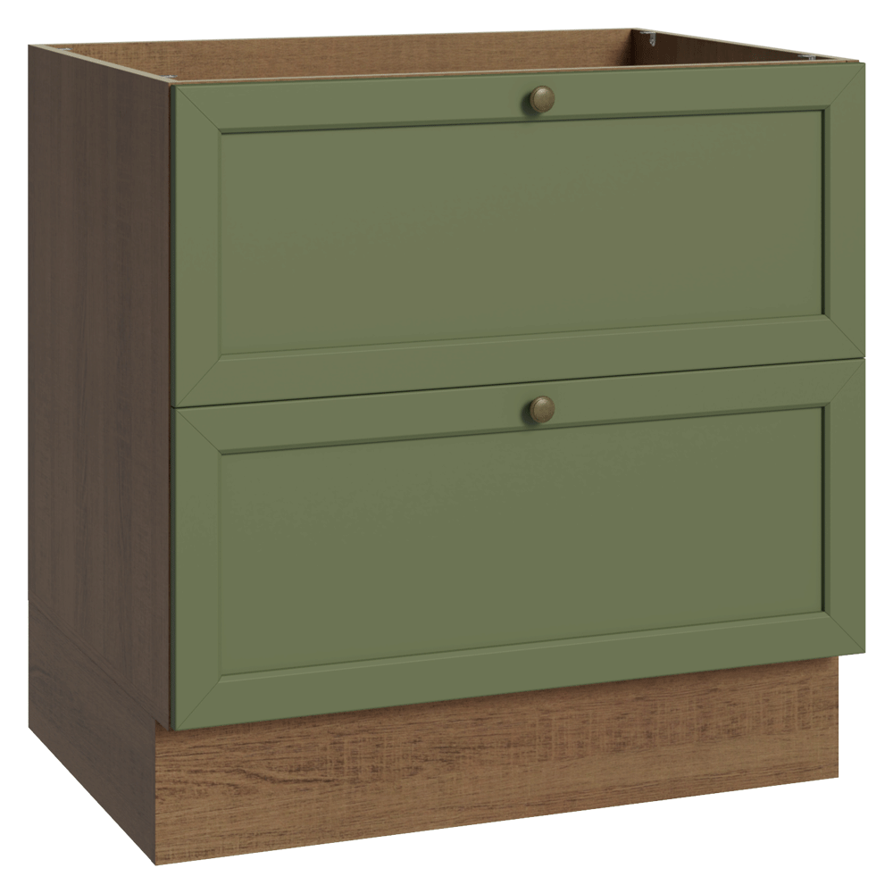 Bajo Mesada de Cocina 80 x 60 cm 2 Cajones (Sin Mesada) Marrón/Verde Vik Madesa