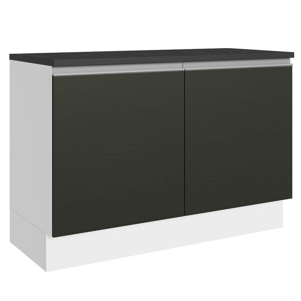 Bajo Mesada Cocina 100% MDF 120 cm 2 Puertas (Con Mesada) Blanco/Negro Acordes Madesa