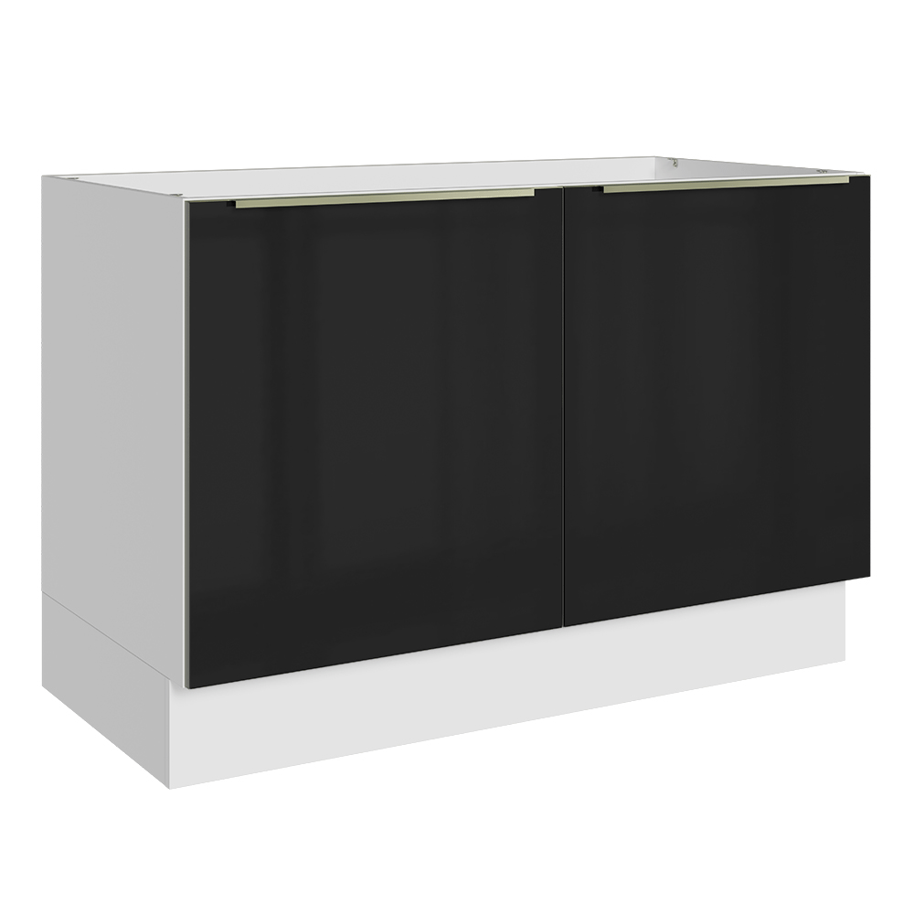 Bajo Mesada para Bacha 120 cm 2 Puetas (Sin Mesada y Bacha) Blanco/Negro Lux Madesa