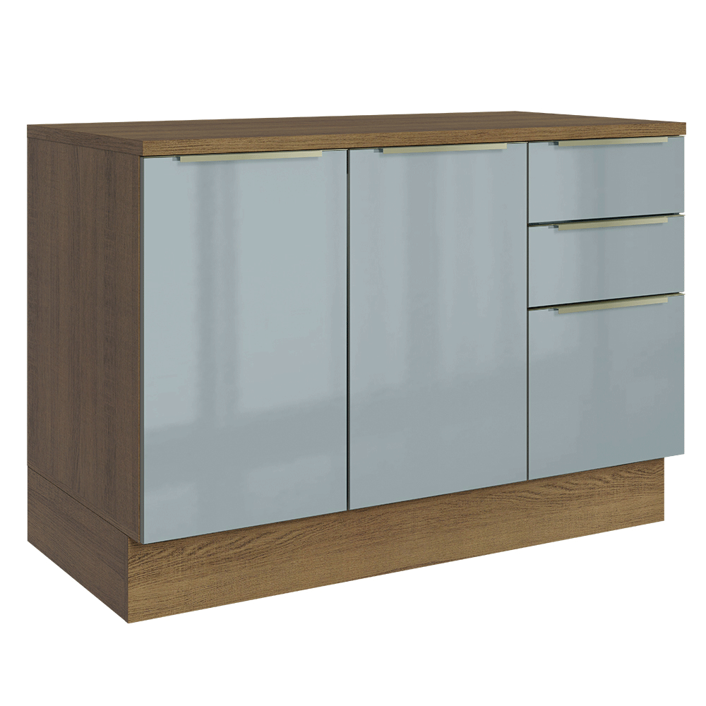 Bajo Mesada de Cocina 120 cm 2 Puetas 3 Cajones (Con Mesada) Marrón/Gris Lux Madesa
