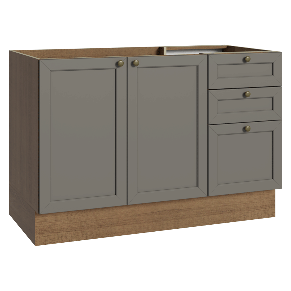 Bajo Mesada de Bacha 120 cm 2 Puertas 3 Cajones (Sin Mesada) Marrón/Gris Vik Madesa